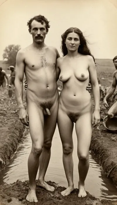 Das Foto zeigt ein befreites Dorf während der 1890er Jahre, mit hochwertigem erotischen Spaß im Dorf. Die Frau trägt eine weiße Pantaloons und hat ausgezeichnete Qualität erotische Spaß im Dorf