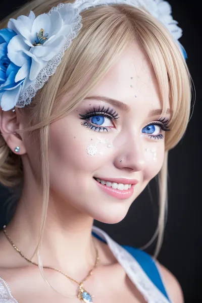 (Russian young adult girl 19:1.2), maid outfit, light skin, bright blue eyes, blonde hair, ((smiles sweetly:1.3)), ultra-detailed, professional photography, masterpiece, photorealism, perfect face, (detailed face:2)