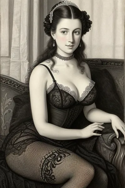 Une femme époustouflante dans un dessin vintage au crayon, avec une peau douce et des caractéristiques délicates, rayonne chaleur et grâce