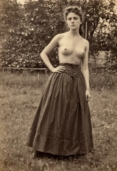 一个穿着半裸露的维多利亚式裙子,右手握着一个饶舌歌手的女人,准备决斗. 她准备迎接任何敢于过道的挑战者 她知道她的对手不会