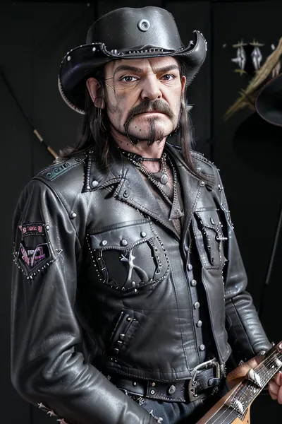 Experience o lendário roqueiro Lemmy Kilmister em sua obra-prima de 8k ultra-realista, completa com uma alta resolução de alta qualidade e rosto zangado apontando dedo indicador para o espectador.