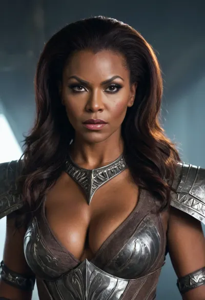 Klingon 여자, 와 그녀의 큰 가슴 bouncing 과 그녀의 무기 준비하는 방어, 을 서 키와 자랑으로 그녀는 적을 향해 걸어