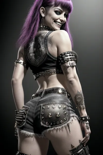 A IA gerou uma obra-prima fotorealista de uma mulher vestindo uma borda edgIntensely iluminada da imagem, mostrando seus abs e coxas perfeitamente esculpidas. Ela tinha um sorriso no rosto, mostrando os dentes perfeitos e perfeitamente