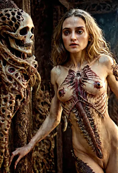 L'IA a généré un chef-d'œuvre d'une photo ultra réaliste de haute qualité 8k photo réaliste de l'ancienne gigercraft une femme hast YIG Ithaqua, avec une résolution maximale de 8k