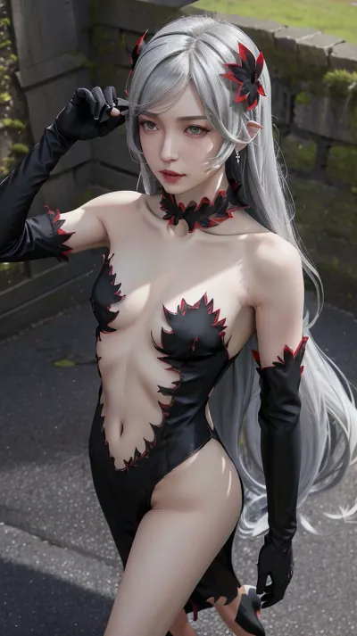 The girl with the best picture was wearing a long black dress with high slits, revealing her cleavage. She had long hair that cascaded down her back and side-slit eyes that were fixed on the camera. Her expressionless face gave off