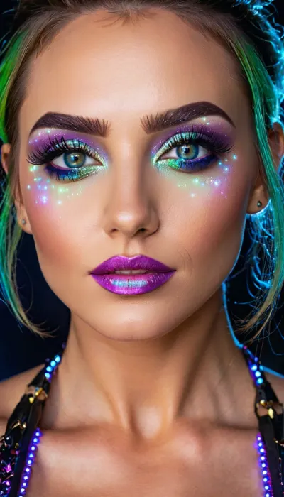 A photorealistic AI-generated picture of a pixiecut haired woman with mesmerizing eyes and perfectly symmetrical features