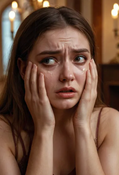 1girl, crying, afraid, cowering, ruined makup, fear, fearful, anxious, <lora:polyhedron_fear-000005:.5>