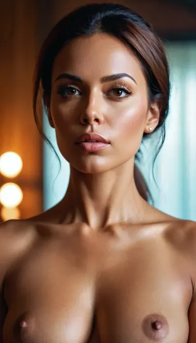 Eine Frau mit einem dicken Schwanz und großen Kopf ist bereit, jede Herausforderung anzunehmen, entschlossen, ihrem Partner den besten Orgasmus zu geben, den sie je hatten