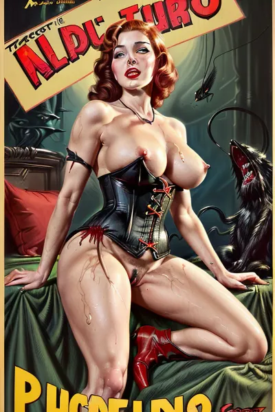 2 hot lesbians, kissing, hugging, caressing, sensual, standing, bedroom, dimly lit. Hardcore porn. Masterpiece. Two women. A young brunette lesbian with a bun kneads the breasts and stretches the nipples of his young redheaded girlfriend with long curly hair. Hardcore. masterpiece, Slave. Victorian style. Two pretty, Italian woman of 20. Her black hair is tied back in a bun. She's naked, without panties or underwear.
Her mouth is half-open and her lips are moist. Her breasts are of medium size. Her round breasts face forward. Breasts are visible. Medium-sized breasts are prominent. Her large nipples are visible, erect, hard and moist.
Her waist is slim and her buttocks are medium-sized.
Her thighs are open and both legs are wide apart. Her pussy is clearly visible. The sex is visible. The sex is hairy at the top of the pubis and the thick lips of the sex are spread and shaved. her sex is wet. Her pussy is shiny. She wears high-heeled shoes. She wears black fishnet stockings., (wears glasses), ((wears black and red BDSM outfit, corset)), wears a BDSM necklace., (tons of cum:1.4), hard breasts erect, wet, moist, excited, (perfect breast, perfect nipples, perfect face, perfect eyes, perfect nose, perfect mouth, perfect hands perfect fingers), elbows pushing breasts together, view from front, (nipples with big areola:.8), medium, pointless, Facing away, indoor, photorealsitic, ultra-detailed, finely detail, highres, 8k wallpaper, dark hair, (glossy skin:1.4), tits, perfect nipples, visible pussy, sexy, thin waist, perfect body, (black stockings:1.3), black gloves, no pants, no underwear, naked pussy, from behind, (legs pulled apart:1.8), ringgag, restrained, tied up, (((old american movie poster pin up 1950's))), (((Pin up Cinema poster 1950's))), (((white milk pours from vagina))), (((very wet sperm pussy))), (((Spread legs))), (((a lot of cum on pussy hair))), Photography, photorealism, a beautiful female, beautiful perfect figure, redhead, red hair, naked breast, pink Nipples, Knee-high boots, perfect tall legs, charming eyes, gracious face, dark background, fantasy art capturing the style of Aaron Horkey, Jeremy Mann and Luis Royo, body-focused composition from a low angle, alluring figure, dark fantasy, dynamic composition, color photo 1950's, red lipstick, warm hues, watercolor techniques integrated seamlessly into a maximalist masterpiece, detailed with gouache fluidity, golden hour light, hyperrealism, hypperrealistic, hyperdetailed, 64k, ultraHDR, Poster, page, vintage_movie_posters, Vintage, Movie, Posters, <lora:more_details:.5>, <lora:vintage_movie_posters_v1-000036:.5>