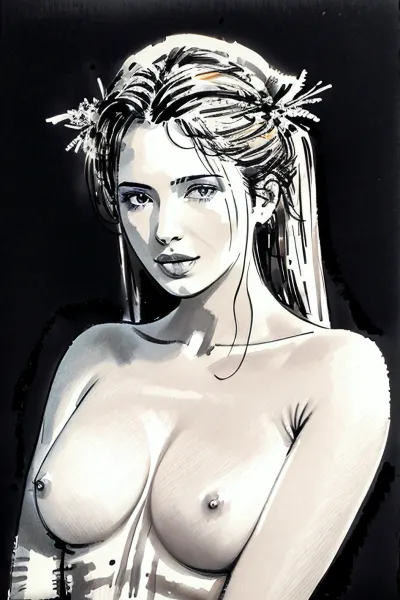 The artist sat at their desk, staring at the blank canvas in front of them. They had been working on this piece for weeks, trying to capture the essence of a woman with natural breasts. After countless sketches and revisions, they finally settled on a