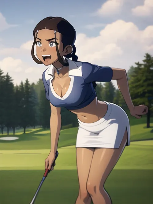 Katara, ein zierlicher Körper, der in einem Golfrock und Polo-Shirt geschmückt wurde, war eifrig, ihr Talent zu präsentieren, da sie die Herausforderung der Schaffung eines Meisterwerks mit ihren Golffähigkeiten übernommen hat