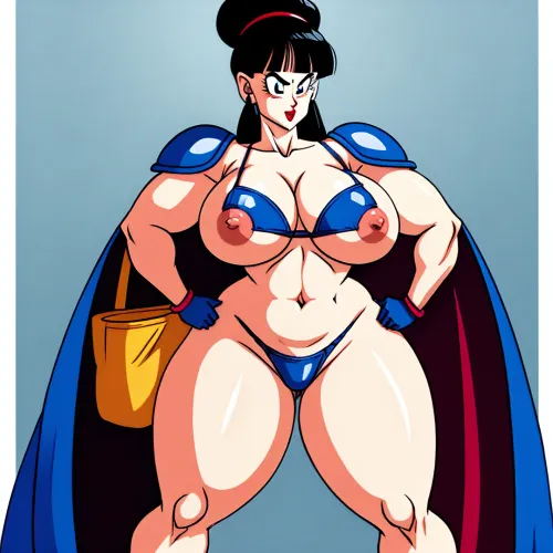 Chichi_Bikini_Armor, a voluptuous AI with big boobs and a voluptuous body, took pictures of herself in sexy poses while admiring her massive breasts