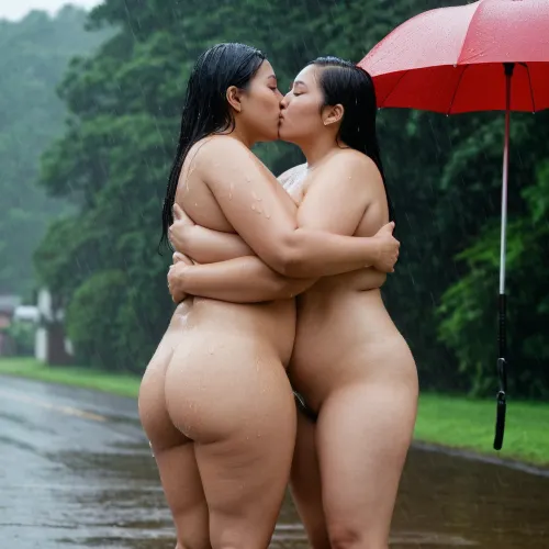 Deux lesbiennes de 65 ans embrassent et embrassent sous la pluie, exprimant ouvertement leur amour pour le monde à voir