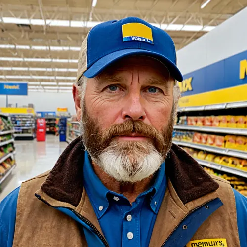 L'uomo barbuto era un dolce tipico americano, vestito nel suo abbigliamento Walmart. Aveva una foto di se stesso sul suo telefono, preso con l'ultimo iPhone 15 Pro Max