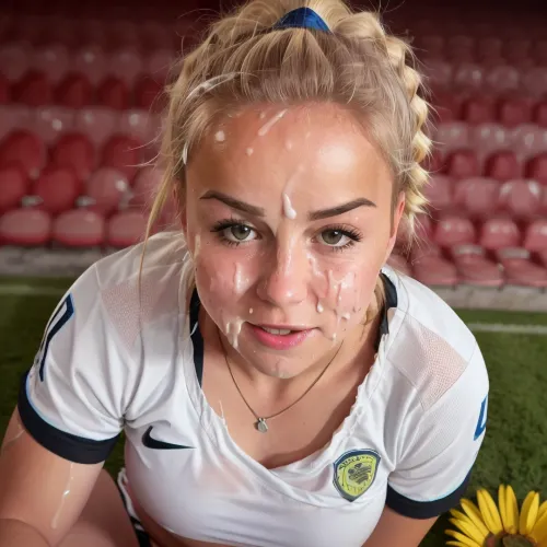 Giulia Gwinn, ein Fußballspieler, wurde mit einer blauen 8k ähd Kamera mit Sperma auf ihrem Gesicht und cumshot auf ihr Haar fotografiert. Das Foto hatte eine hochwertige Auflösung und der Erotik des Fotos hinzugefügt