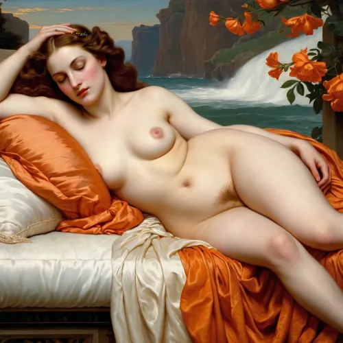 Flaming June"는 Frederic Leighton의 19 세기 영어 회화로, 오렌지에서 한 젊은 여성만을 묘사합니다. 그림은 우리에게 의미 또는 제목을 이해하는 데 도움이되는 서면 지침이 없습니다