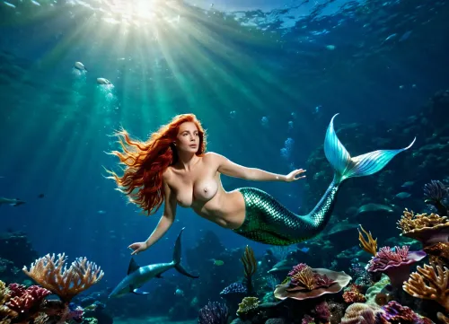Una bella sirena di 25 anni ha nuotato con uno squalo, i loro corpi si sono intrecciati nel mare profondo. Lo squalo è stato mesmerizzato dalla sua bellezza e le ha seguito ogni mossa