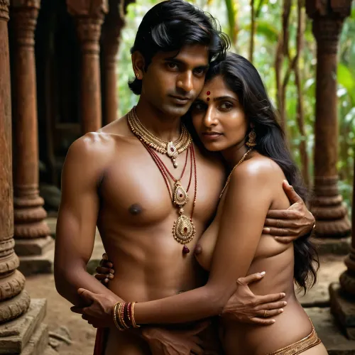 인도 여자는 섹시 레드 saree에서 옷을 입고 그녀의 saree의 얇은 직물을 통해 완전히 볼 큰 가슴을했다. 그녀는 그녀의 전화에 그녀의 여자 친구의 그림이 있었고 그들은 사원에 있었다 동안 그것을 찾고 있었다