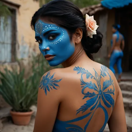 墨西哥小姐听到敲门声时,正欣赏着她的蓝色身体涂料. 她迅速用毛巾覆盖自己,然后回答,同时感到尴尬和兴奋