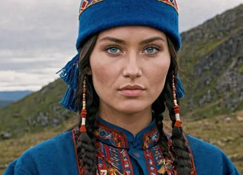 Sámi महिला के पास बादाम के आकार की आंखों, गर्म त्वचा टोन, उच्च और स्पष्ट चीकबोन्स के साथ एक सुंदर चेहरा था, सीधे थोड़ा उलटा नाक जो आधार पर प्रमुख था, गर्म त्वचा टोन, उच्च और स्पष्ट चीकबोन्स, सीधे थोड़ा थोड़ा थोड़ा सा था।
