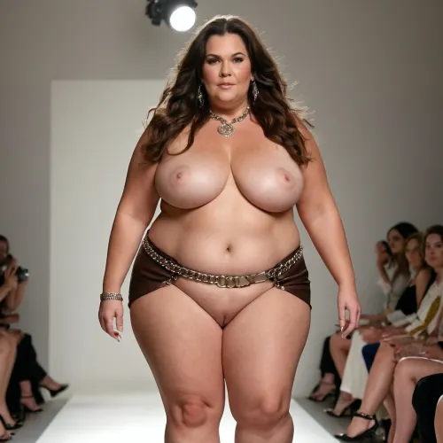 एक गोल-मटोल चेहरे और वसा शरीर के साथ एक 65 वर्षीय श्यामला फैशन सप्ताह में चली गई, उसे पूरे शरीर के दृश्य को दर्शाता है। वह उच्च ऊँची एड़ी और लंबे बाल के साथ एक ग्लैमर पोशाक पहने हुए थे, जिससे उसे बहुत परिपक्व लग रही थी