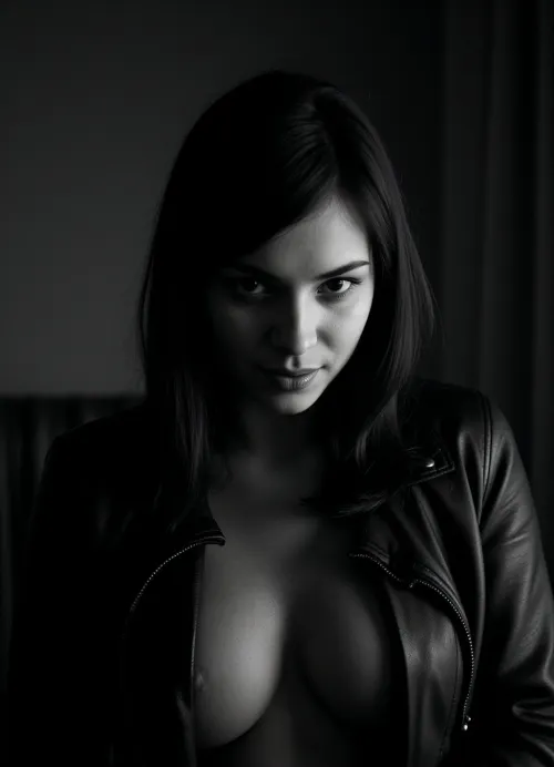 Die KI erzeugte ein dunkles und unheimliches pornographisches Bild mit intensiver Beleuchtung, körniger Textur und strahlenden Schatten. Die stimmungsvolle Atmosphäre evozierte ein Gefühl von Geheimnis und Spannung