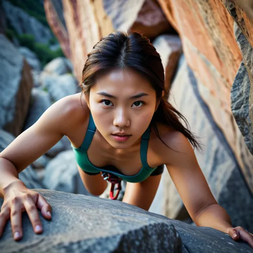 Lily, ein junges asiatisches Mädchen, wurde entschlossen, frei von der Form zu brechen und ihren Traum vom Klettern eines Berges zu erreichen. Sie fand ein KI-Programm, das ihr versprach, den Gipfel zu erreichen und wurde von seinen dynamischen Eigenschaften und atemberaubenden Visuals begeistert. mit