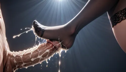 男的阴茎在女的脚前,她忍不住盯着看. 光线很完美,男的老二看起来很现实. 她无法相信它看起来有多真实 这是