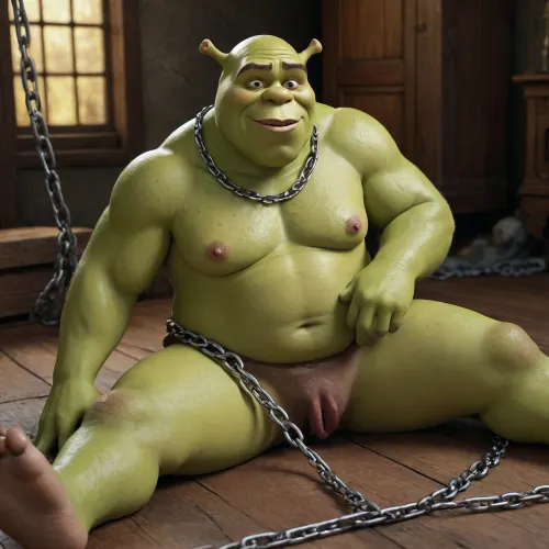 Shrek having sex in doggy style where he is stretching out a very dark black girls pussy with this big green dick while she’s chained down #crying, #porn