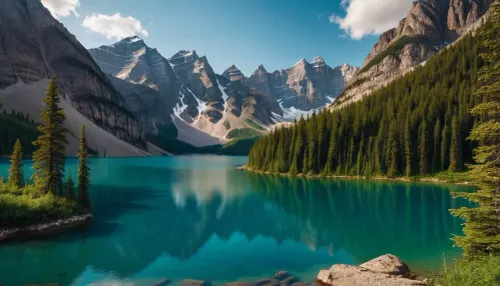 mountains, lake, forest