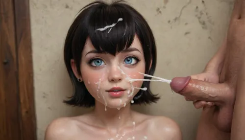 (mavis from hotel transylvania), blushing, topless, facial, cumshot, cum all over face, cum covered boobs, excessive cum on boobs, high resolution, lots of details, high level of detail