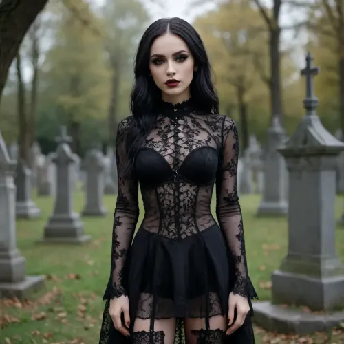 Group of gothic girls posing in a graveyard, close up shot, yuri, 8k, photoreal, high quality, smooth pussy, perfect tall body, (long legs), intricate hairstyles, intricate transparent lace gothic dress, stockings, high heels platform, (sexy slut poses), <lora:SDXL Detail:.5>