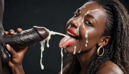 Photorealistic, high resolution, professional photography, (close-up), black african man, handjob, zoom on testicles, huge erection, (ejaculation:1.6), cum on testicles, side view, (beautiful naked balck african milf licking cum from testicles), (looking at viewer), front view, (Macro photo), (close up), (african), bsolutely black skin, deep ebony skin, African, Nigerian, Nubian, (((absolutely black skin))), long straight black hair, sleek long hair, dark eyes, beautiful, haircut, black hair, (detailed brown eye), (the eyes are smiling), (detailed iris), (open mouth), (red lipstick), (eyes wide open), (extended tongue), (detailed tongue), (head between the legs:1.3), black room, black background, (Cum details), realistic cum, Prominent cum, (white cum:1.7), cum on, (Cum flows:1.2), cum on head, (cum on face:1.3), cum, face, Face covered in cum, (A lot of cum:1.5)