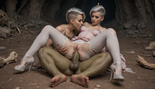 masterpiece, best quality, photorealistic, ((1 african girl)), 1 giant armored green orc barbarian, ((sitting on bone chair, big penis, bulge balls), (barbarian clothes:1.3)), reverse cowgirl anal position, anal sex, anal creampie, 21 years old, girl, dirty skin, (detailed face), ((passionate:1.4)), (detailed green eyes), (detailed iris), (detailed nose), (silver hair with undercut:1.8), perfect makeup, ultra long legs, girl wear, dirty clothes, (crown on girls head, wear princess dress, wear crystal high heels, wear silver Torn pantyhose:1.5), bones, sculls, ripped, dirty, (cave), detailed eyes, detailed textures, princess, dress, full body view, orc, group, of, <lora:xl_princess_dress-2.0:.4>, <lora:EdobOrc_XL_v1.0:.8>