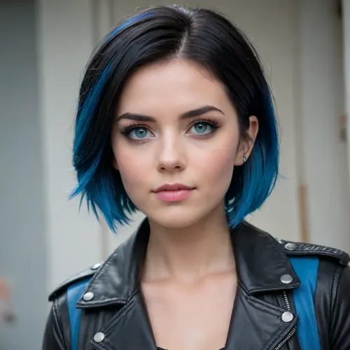 Luna snow de marvel rivals, luna snow de marvel comics., 18 yo, (((Short twocolor hair)), ((withe hair)), (Black hair)), (small black leather rocker jacket), (blue eyes), small blue top ., <lora:580159_training_data:1.7>, <lora:668315_training_data:.1>, <lora:Microwaist_XL_v01:.9>