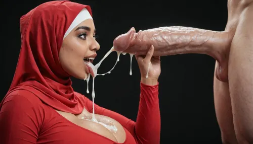 Rencontre passionnée dans la chambre noire

- Oui.

L'image générée par l'IA capture un moment de passion intense entre une femme musulmane et un homme blanc. Elle porte un hijab rouge serré, ses yeux sombres remplis d'amusement et de surprise alors qu'elle lèche la tête de son énorme pénis de 25 pouces. La chambre noire offre un cadre dramatique pour leur rencontre intime.