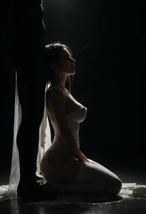score_9, score_8_up, score_7_up, (4black man looking down), 3muscular black man, 3black giant thick penis, standing up straight, excessive cum, dripping on to Persian girl, cum, (((profile view))), cum shooting, cum dripping, (Persian bride kneeling), (bride looking up at male), zavy-slhtt, (((black silhouette))), monochrome, wedding dress, white stockings, white high heels, large breasts, tiny ass on female, JK, Style, Solo, zavy-strps, <lora:JK:.7>, <lora:dark:.5>, <lora:zavy-strps-sdxl:1.2>