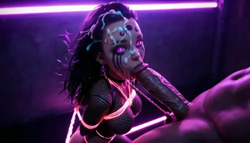 40 y.o. good looking woman, named Sophie, MILF, straight very long black hair, highly detailed pretty face with high cheek bones, big eyes, Caucasian, no makeup, pale skin, (oiled skin), curvaceous, very long legs, large ass, shaved pussy, huge giant breasts, seductive, experienced, exhibitionist, full body, no underwear, pussy lips exposed, (black thigh high fishnet stockings), long-sleeved black fishnet shirt, black ankle plateau boots, kneeling in front of a clothed man and giving him a blowjob, deep throat, thick cock is deep in her mouth, ass exposed, hands behind her back, (cum all over her face:1.3), (cock is still ejaculating), (cum rope flying across her face onto her forehead:1.4), (cum on hair and forehead and cheeks:1.2), crowded night club, (ultraviolet lighting:1.4), (glowing neon lights:1.2), (black light), fluorescence lighting, body paint, (view from side and above), <lora:uv style v2:.8>, <lora:add-detail-xl:1>