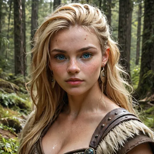 Young beautiful viking warrior woman, thick curvy hourglass athletic body wearing viking warrior clothing, war paint on face and body, very long braied blonde hair and icey blue eyes, ultra realistic, masterpiece, best quality, standing ontop of a mountain with a forest in the background, detailed, eyes, perfect, freckles, skin, texture, photorealistic, <lora:add-detail-xl:.8>, <lora:Super_Eye_Detailer_By_Stable_Yogi_SDPD0:.8>, <lora:SDXLHighDetail_v6-000005:.8>