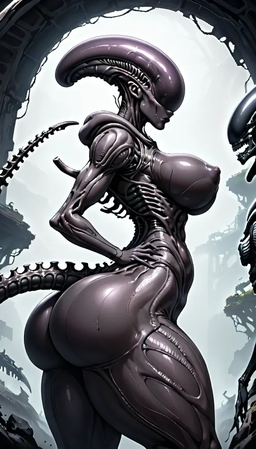 Xenomorph, narrow waist, huge tits massive ass, (ass:.6), side view