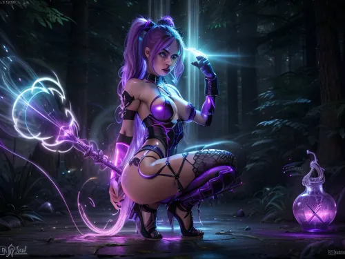 Mystical girl, magic 2girl, lesbian, 18 year old witch, intense magic lust expression, black and purple pearl hair, long straight hair, huge purple eyes, eyes glow purple, glowing gas, cauldron with cyan boiling liquid, purple gas glows above the cauldron, mystical inverted bottle, (squatting with magical inverted giant soda bottle deep in ass:1.2), (deep giant anal bottle:1.2), (deep giant anal penetration:1.2), (large erect nipples), (large purple areola), perfect hands, perfect fingers, flat chest, realistic skin, candles burn cyan, masterpiece, photorealistic, best quality, high resolution, ultra detailed, barefoot, hands behind back, (detailed gaped pussy), (outside in forest), mystical Aura, purple and cyan atmosphere, neon lake in background, glowing fog, Bright glows, many orb Auras, cyan and purple glows, cyan glows, purple glows, (/Ben10), (ultra, HD, quality, details), (purple, eyes), zavy-hrglw, ral-mytfrst, GlowingRunes_red, GlowingRunes_paleblue, GlowingRunes_green, GlowingRunes_purple, GlowingRunes_yellow, GlowingRunes_pink, l2lightweapon, glow-forest, <lora:GlowingRunesAIv4-000005:.3>, <lora:lightweapon2:.3>