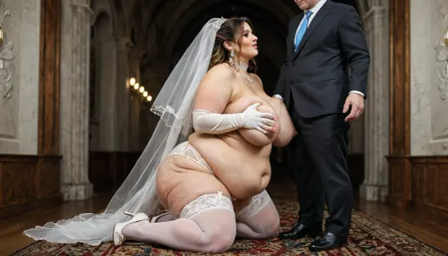 horny old priest gropes a ssbbw woman, Wedding ceremony, sexy bride, 38 years old stunningly beautiful, extreme fat, obese, cellulite, stuffed, sagging belly, big, faat ass, fat double chin face, ssbbw blonde, (bride veil over her face, white lace bride themed lingerie, open, (show fat belly), corset, stockings, collar, long gloves, high heels), (sexy bride dress revealing meaty naked breasts to old priest, old ptiest groping her hard in her wobbly belly, looking into his eyes, (38DD), (no scars), (perfect skin, skin pores), (hard nipples), closeup, groom, pastor, masterpiece, insanely detailed, professional photography, 8k, UHD, captured with a Nikon D850
close up, side view
always show thessbbw bride and the old peiest in a wedding ceremony in the church together !!
old priest grabs deep in her wobbly, fat belly !!)
