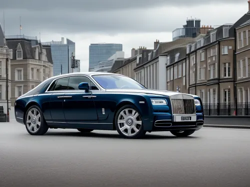 Rolls-Royce Phantom Coupé, ((two-door Coupe)), two-tone laquer, aquamarine and glossy black, street race, overcast weather, in London, downtown, high quality, sports cars, 8k wallpaper, highres