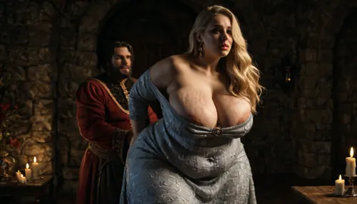 old servant gropes a Ssbbw blonde, fat, obese, cellulite, stretch marks, overweight queen, castle bedroom, medieval dress, hyper bbw ass, hanging breasts, showing huge areolas, long hair, fat wobbly ass, stuffed sagging belly, fat face with double chin, (areolae flashing, (overflowing cleavage:1.3)), candles light, orange filter, night, dress lifting, (groped by old, skinny, bearded servant), <lora:dark:.32>, fat legs spread