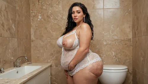 two, little very skinny, goblins with small cocks groping and fingering a Incredibly beautiful, extreme fat, obese, stretch marks, love handles, overfed belly, wobbly fat ass, cellulite, chubby, fat, round face with a double chin, ssbbw MILF.two goblins groping and fingering the fat Sexy MILF in her bathroom, She wears only a transparent satin nightdress, one breast out . She has Natural, excessively drooping breasts. Full lips, detailed eyes, very long dark staight black hair. She has a big, fat belly with folds of fat
background-in the bathroom
show one fat ssbbw woman and two skinny little goblins together !!!, Goblin, Mage, Warrior, Shaman, Assassin, fighter, monster, creature, <lora:655889_training_data:.8>, side view