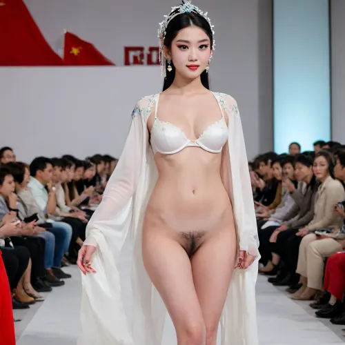 (fashion week, modern, white background, audience are taking pictures, runway fashion show:1.3), (1girl, asian, tall model, Chinese traditional white bra, slender body, naked long legs:1.3), (no clothes:1.3), (camera is shooting bottom up:1.4), (CHINESE opera actress, nude, without makeup, chinese face:1.2), black hair, Chinese traditional hair style, horsetail hair style, (white sexy underpanties:1.2), long legs, (white high heels shoes:1.2), h41ry, chinese, peking, opera, fashion, show, podium, walks, posing, from, below, shoes, delicate, detailed, eyes, <lora:h41ry:.9>, <lora:MaybeBetterFaceInFullBodyLora_XL_rev3:1.2>, <lora:504406_training_data:1.9>, <lora:chinese_peking_opera:.8>, <lora:underanglexl16:1.2>
