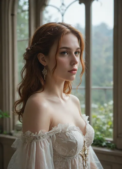 A super plus-size woman with long, flowing auburn hair, stands gracefully in a misty, moonlit garden filled with glowing fireflies. She wears a flowing gown made of shimmering silk, with intricate embroidery depicting scenes from mythology. The scene is bathed in soft, silvery light, creating a dreamy, ethereal atmosphere. This image is reminiscent of a pre-raphaelite painting, with a touch of art nouveau elegance, evoking the style of Waterhouse and Rossetti, with a focus on intricate details, vibrant colors, and a sense of romanticism., <lora:Chubby BBW - XL:.8>