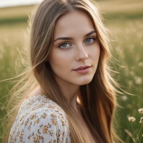 (high quality photographie), (detailed eyes), (detailed skin), (ultra sharp), one only beautiful tall 25yo woman, (woman11), long dark blonde hair, very straight hair, in summerdress on a sunny day on a meadow, no makeup, soft smile, focus on eyes