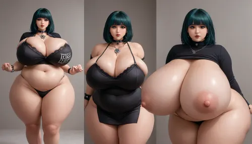 (((The most pefect Before and after sequence side by side in mulilple veiws:1.2), (of a woman that is showing off the extremely hyper fattening drastic changing enlarging effects of a extra mega thick extra fattening weight gain on a all ready absurdly perfectly extra mega thick very fatter very curvy extra mega thick wide plump chubby busty asian american goth woman:1.5))), (she has the most absurdly unreal perfect mega hyper gargantuan sized fat plush growing boobs:1.3), (absurdly hugely hyper Immense fat breasts expansion:1.4), (the most absurdly hyper gargantuan expanding swelling enlarging so much more larger fat boobs:1.4), (she is growing so much many times more hyper extra mega thicker extra plumper extra fatter:1.2), (her so much more hyper enlarging fatten up perfect hyper busty hourglass body figure:1.3), (best face:1.3), ripping her clothes from her most fattening body growth, beautiful, (well-defined most sexy engorging ample ultra mega busty thick fat voluptuous curvy woman:1.1), her progression fatter is increasing her extra voluptuous sexy extra fat body, (the volume of her massive fat breasts and massive fat ass increasing greatly in many sizes with her extra plush extremely extra fattening growth so much more extremely extra massively extra mega thicker extra bustier and extra fatter:1.5), <lora:Venus_Body_Alpha:1.4>, <lora:InflationXL:1.5>, <lora:bottomheavy_v1_sdxl_tags:1.3>, <lora:milkers_v2:1.6>