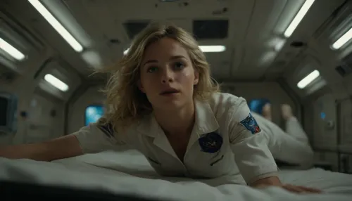 2women, first woman is Diana, full body view of Diana in weightlessness, Diana is a female 29 years old Astronaut works on ISS space station, Diana has a perfect face, a slender and athletic body, blonde long hair, Blue eyes, small breasts, (flat-chested:1.2), (wearing white space uniform:1.4), (half pulled down uniform pants:1), (Dianas body floats weightlessly horizontal in supine position 1m above her bed:1.5), (((levitation:1.5))), (((masturbation:1.6))), ((floating in zero gravity:1.4)), (((weightlessness:1.4))), highly detailed futuristic and cozy huge sleeping place on spaceship, LED lamps, low light, different screens, futuristic technic, (supernova outside window), cinematic, (masterpiece, detailed), sunlight_str1, <lora:sunlight_str1-SDXL_v1-dim64-steps1691:.5>, <lora:MJ52:1.2>